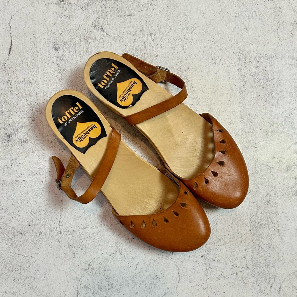 COPY - Swedish Hasbeens Brown Leather Clogs Sandals Shoes Size 39